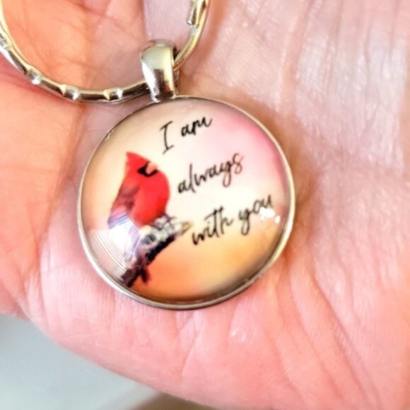 Cardinal Dome Keychain Keyring I Am Always With You Red Silver OS New - Picture 4 of 9